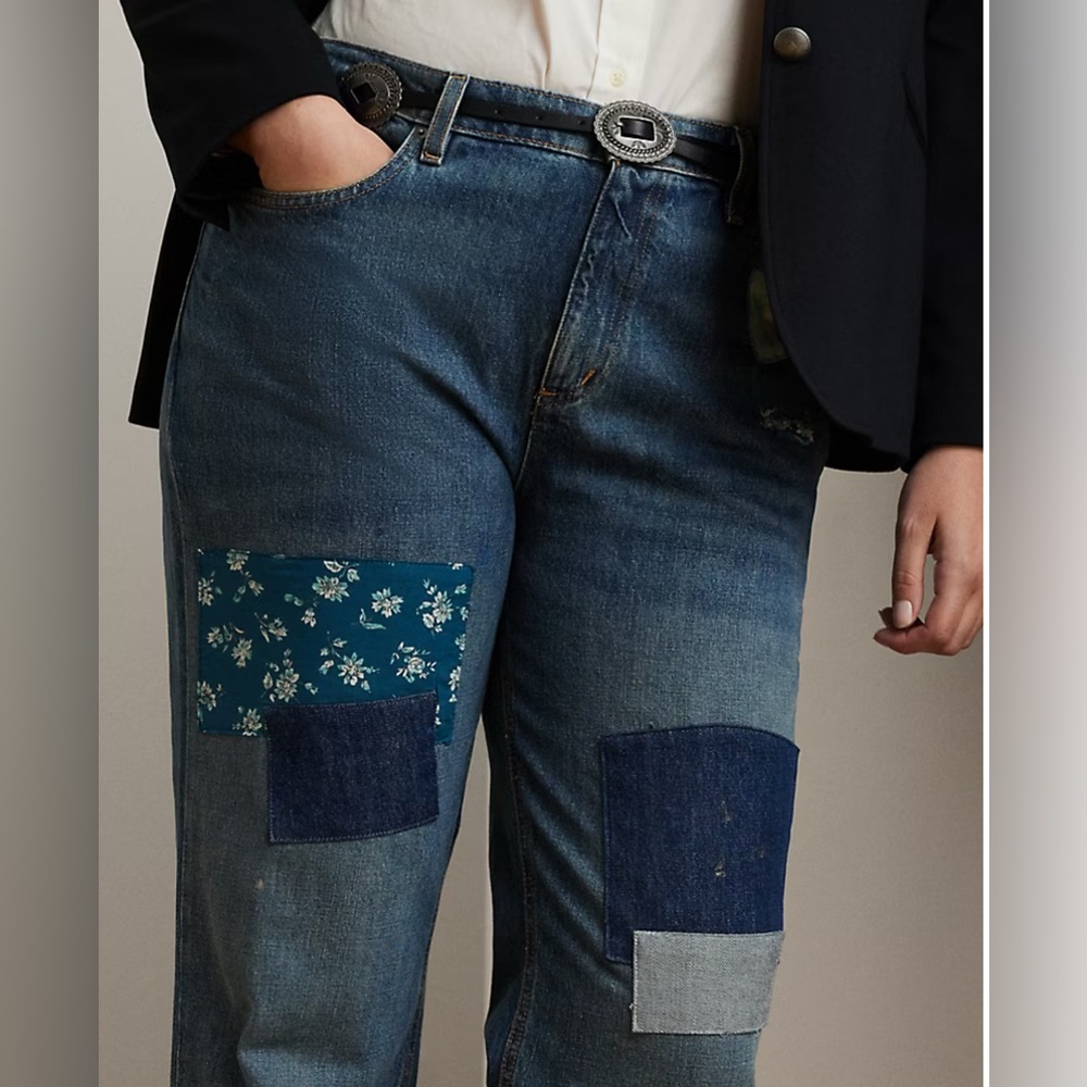 💙👖RALPH LAUREN Patchwork Boyfriend Tapered Ankle Jean Denim Size 6 Petite